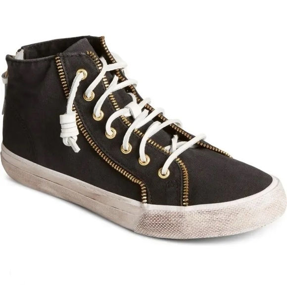 Sperry x Rebecca Minkoff Washed Canvas High Top Sneakers in Black 9.5 - Picture 2 of 15